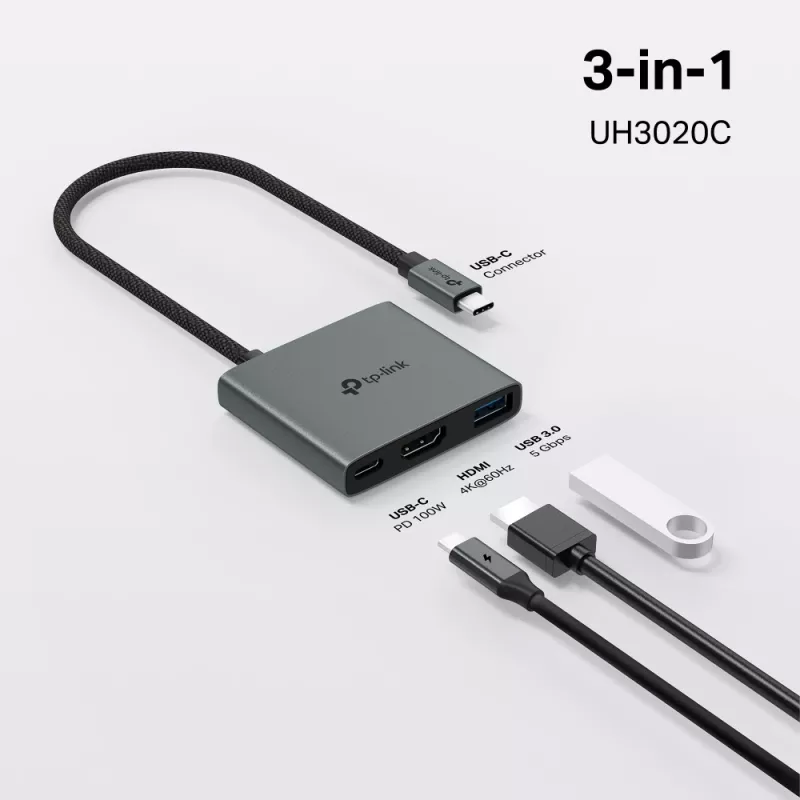 TP-Link UH3020C rozbočovač USB Type-C 5000 Mbit/s sivý