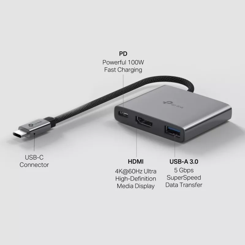 TP-Link UH3020C rozbočovač USB Type-C 5000 Mbit/s sivý