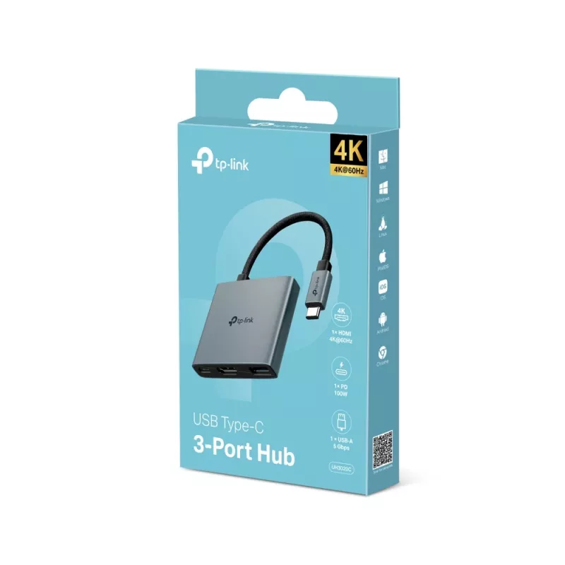 TP-Link UH3020C rozbočovač USB Type-C 5000 Mbit/s sivý