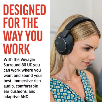 Headset POLY Voyager Surround 80 UC bezdrôtový Bluetooth hudobný každodenný čierny