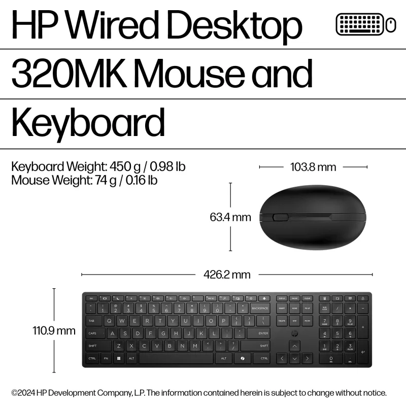 HP Wired Desktop 320MK myš a klávesnica