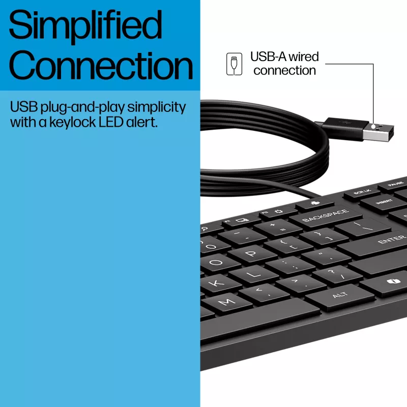 Káblová USB klávesnica v plnej veľkosti HP Wired Desktop 320K — čierna, 1,8 m kábel