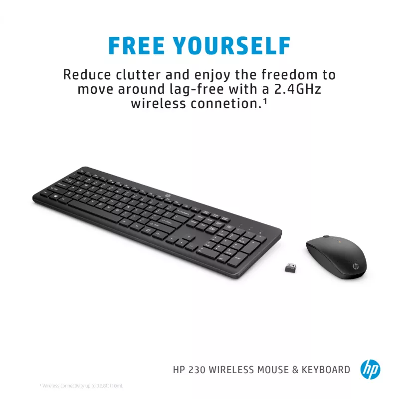 HP 230 bezdrôtová kombinácia myši a klávesnice, čierna, myš v balení