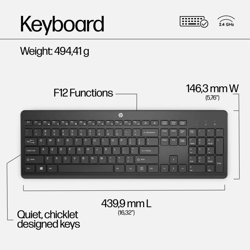 HP 230 bezdrôtová kombinácia myši a klávesnice