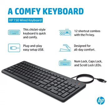 HP 150 káblová klávesnica Full-Size USB čierna 664R5AA#ABD