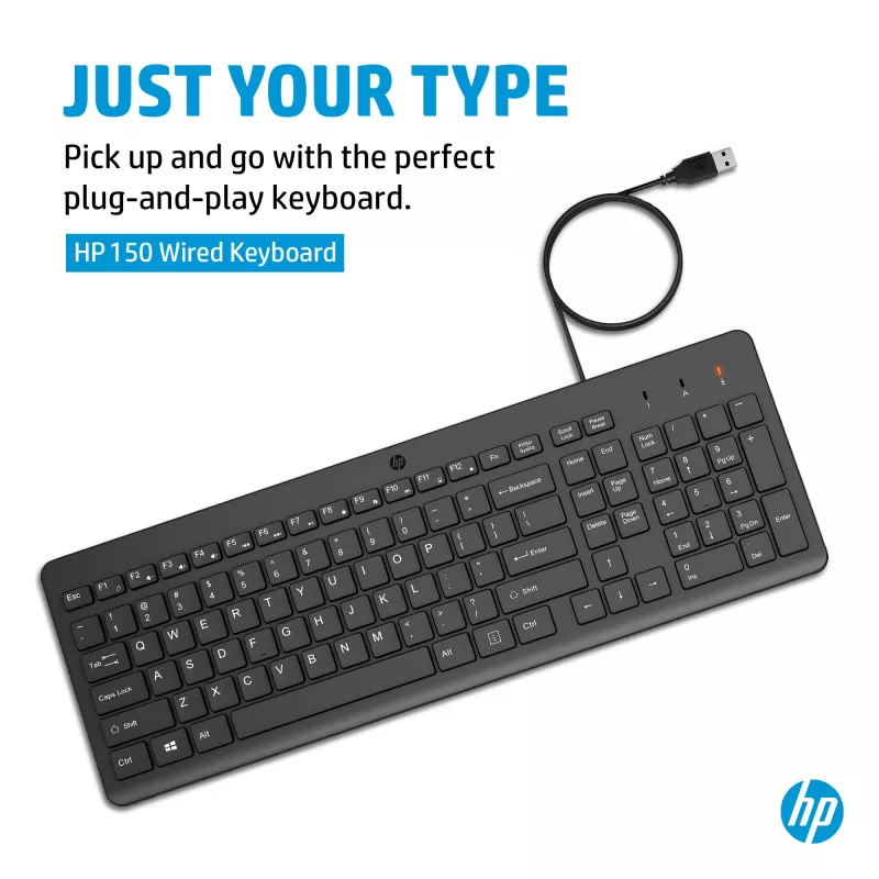 HP 150 káblová klávesnica Full-Size USB čierna 664R5AA#ABD