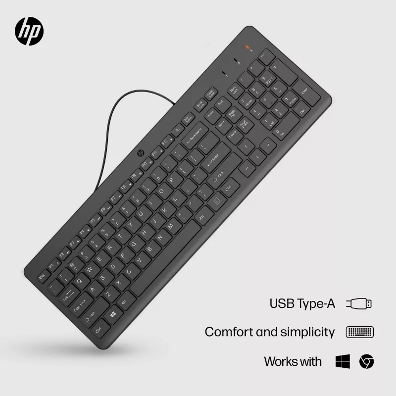HP 150 káblová klávesnica Full-Size USB čierna 1m kábel