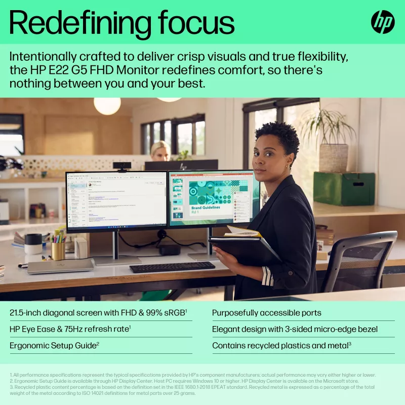 HP E-Series E22 G5 FHD monitor, 54,6 cm (21,5 palcov), Full HD, LCD, 5 ms (repasovaný)