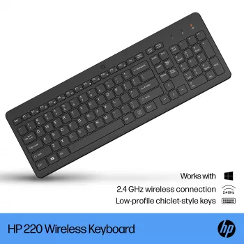 HP 220 Wireless klávesnica – full-size (100 %), RF Wireless, membránová, čierna
