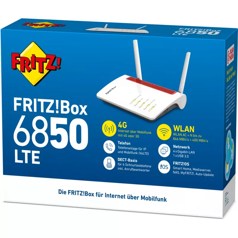 Box FRITZ 6850 LTE bezdrôtový router Gigabit Ethernet dualband (2,4 GHz / 5 GHz) 4G biely