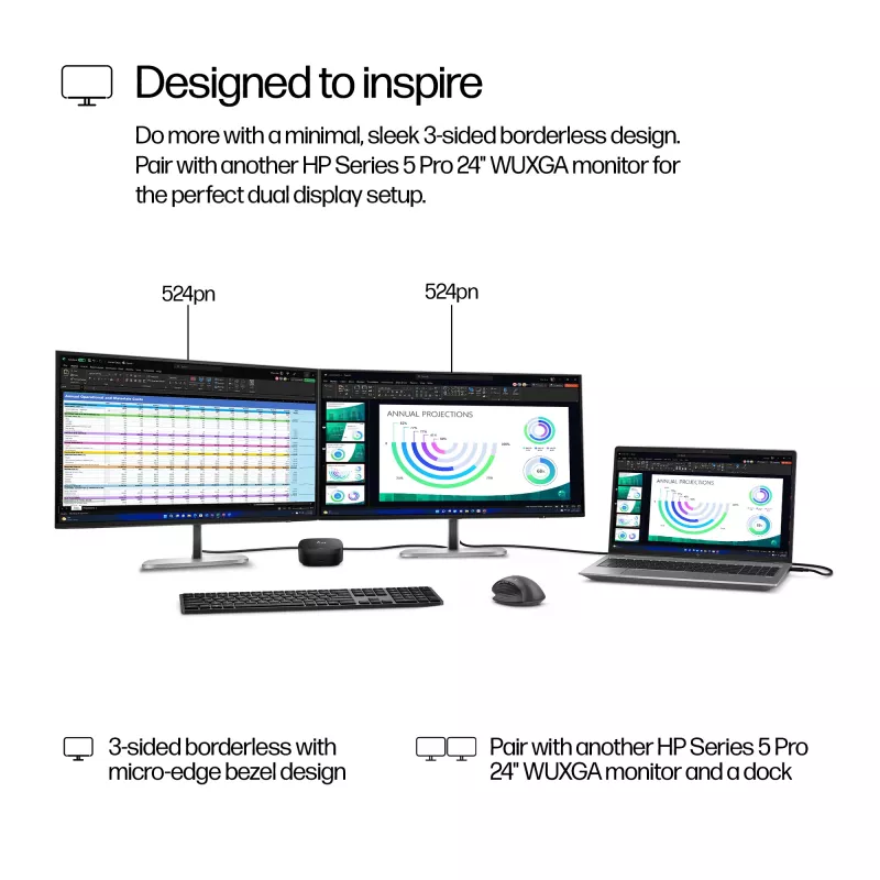 HP Series 5 Pro 24″ WUXGA monitor - 524pn, 61 cm (24 palcov), WUXGA, LCD, 5 ms, čierny (repasovaný)