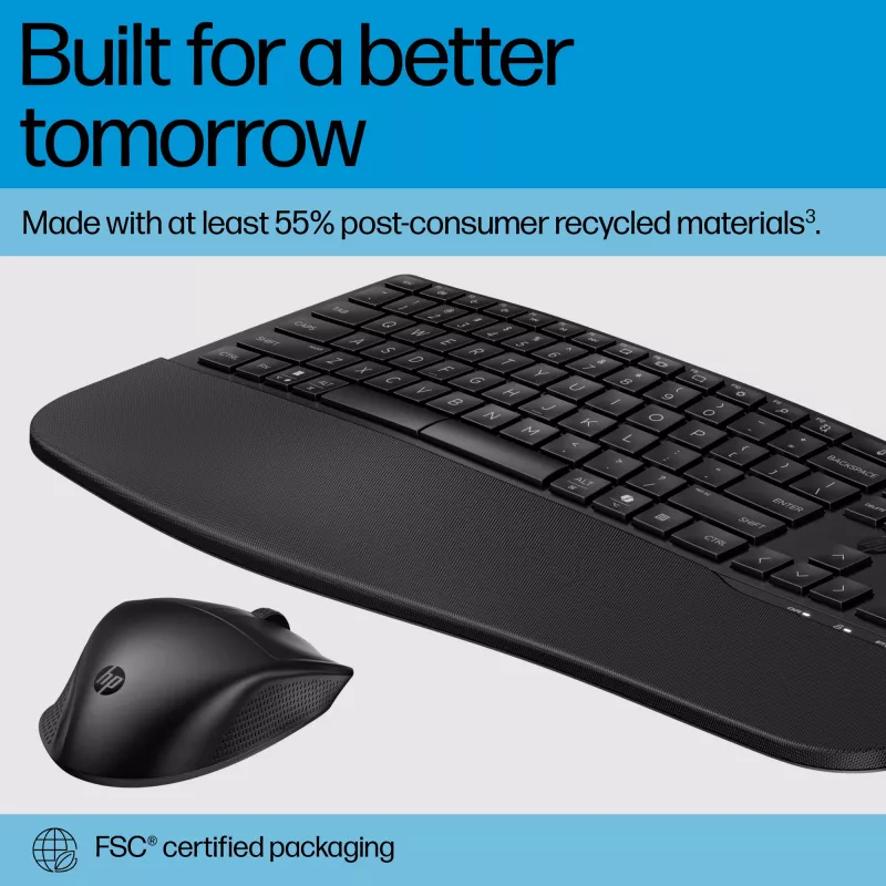 Bezdrôtová sada klávesnice a myši HP 685 Comfort — Full-size ergonomická klávesnica, RF Wireless + Bluetooth, čierna, s myšou