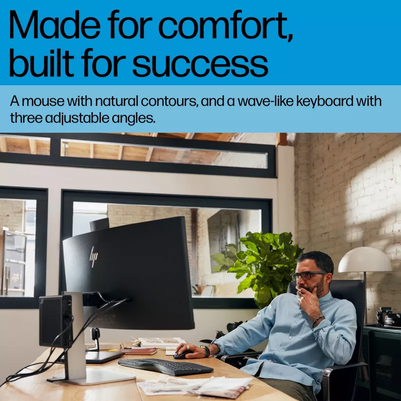 Bezdrôtová sada klávesnice a myši HP 685 Comfort — Full-size ergonomická klávesnica, RF Wireless + Bluetooth, čierna, s myšou