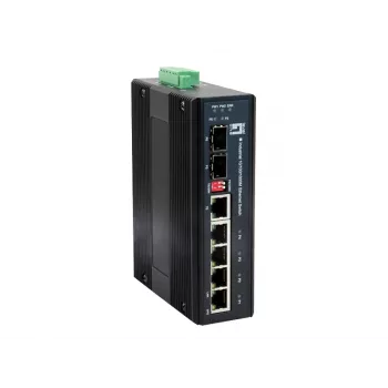 LevelOne 6-portový gigabit priemyselný switch, 1 x SFP, 1 x SFP/RJ45 Combo, -40°C až 75°C, DIN lišta