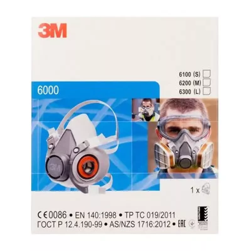 Respirátor 3M séria 6000 L, opakovane použiteľná polomaska, veľkosť L, sivá