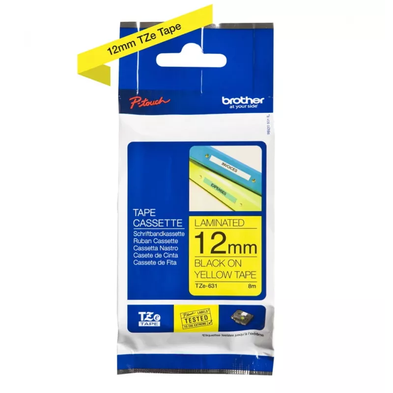Etiketová páska Brother TZe-631 (TZe) 12 mm x 8 m, čierna na žltú
