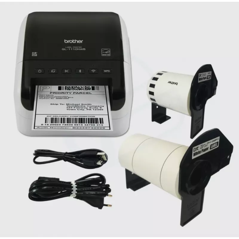 Brother QL-1110NWB, DK, priama termo, 300 x 300 DPI, 110 mm/s, káblová & bezdrôtová, čierna, biela