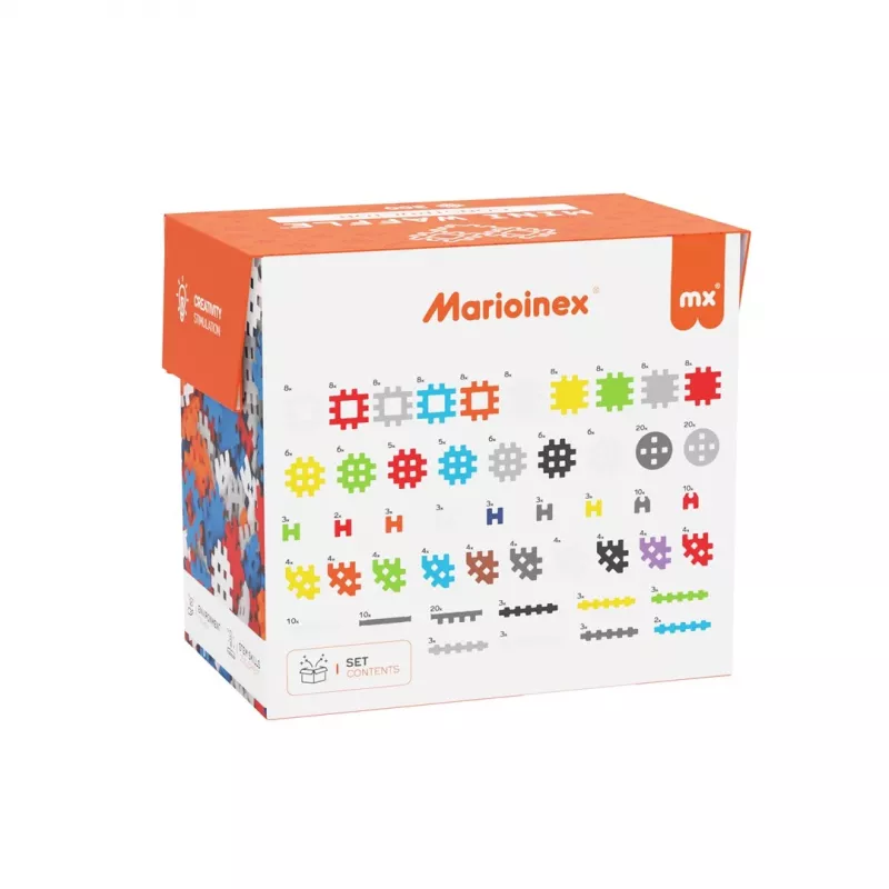 Stavebné kocky Marioinex Mini Waffle Constructor 300 — kompatibilná stavebnica, 300 dielov, viacfarebná