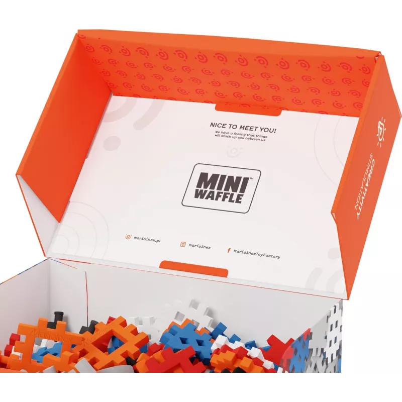 Stavebné kocky Marioinex Mini Waffle Constructor 300 — kompatibilná stavebnica, 300 dielov, viacfarebná