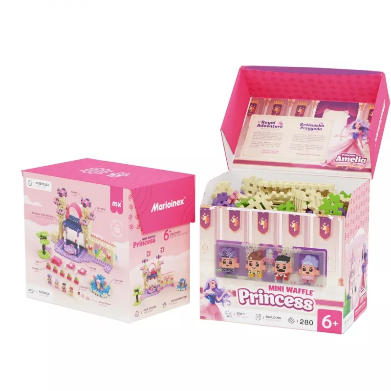 Stavebnica Marioinex Waffle Mini Blocks Princess — 280 dielov, viacfarebná, box, vek 6+