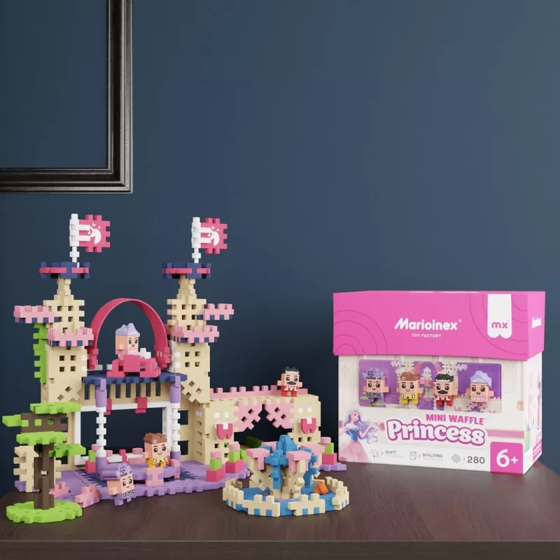 Stavebnica Marioinex Waffle Mini Blocks Princess — 280 dielov, viacfarebná, box, vek 6+