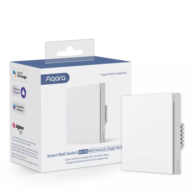 Aqara Smart Wall Switch H1 EU inteligentný nástenný vypínač, jednoduchý kolískový, s nulovým vodičom, WS-EUK03