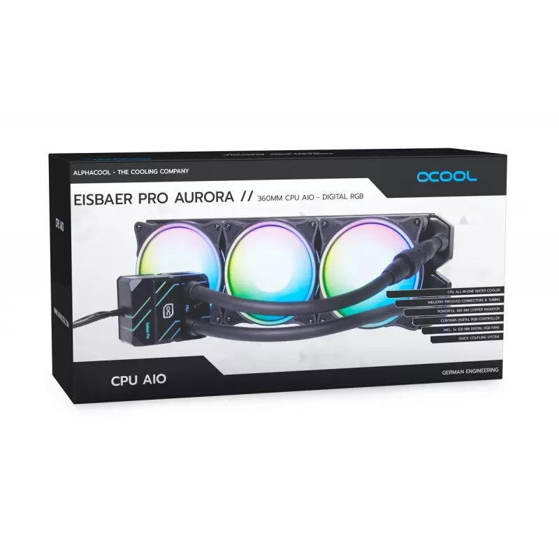 Alphacool Eisbaer Pro Aurora 360 procesorový all-in-one kvapalinový chladič 12 cm čierna, biela 1 ks