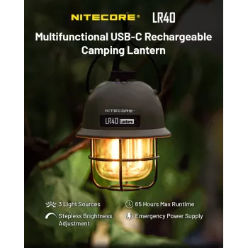 USB kempingová lampa Nitecore LR40 100 lm olivová