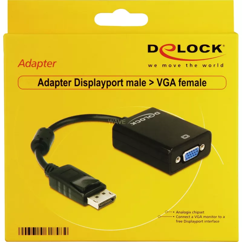 DeLOCK 61848 video káblový adaptér 0,125 m VGA (D-Sub) DisplayPort čierny