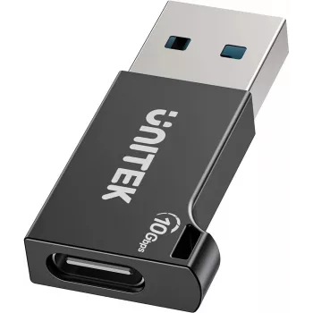 Unitek USB-C na USB-A adaptér A1049ABK01 — čierny, kompaktný adaptér USB-C (konektor samica) na USB-A (konektor samec)