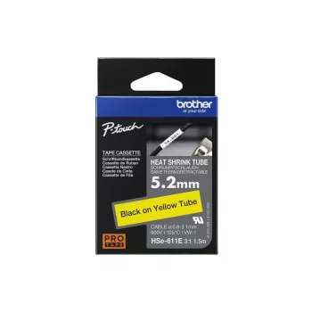 Brother HSe-611E zmršťovacia bužírka, 5,2 mm x 1,5 m, čierna na žltej