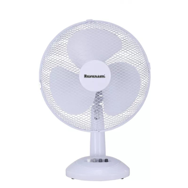 Domáci stolný ventilátor Ravanson WT-1023 — 27 cm lopatka, 3-lopatkový, 2 rýchlosti, 23 W, biely