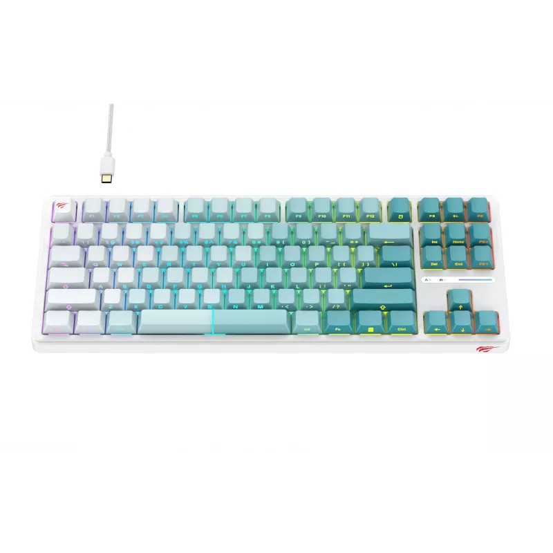 Havit KB901L herná klávesnica biela a zelená USB káblová RGB LED