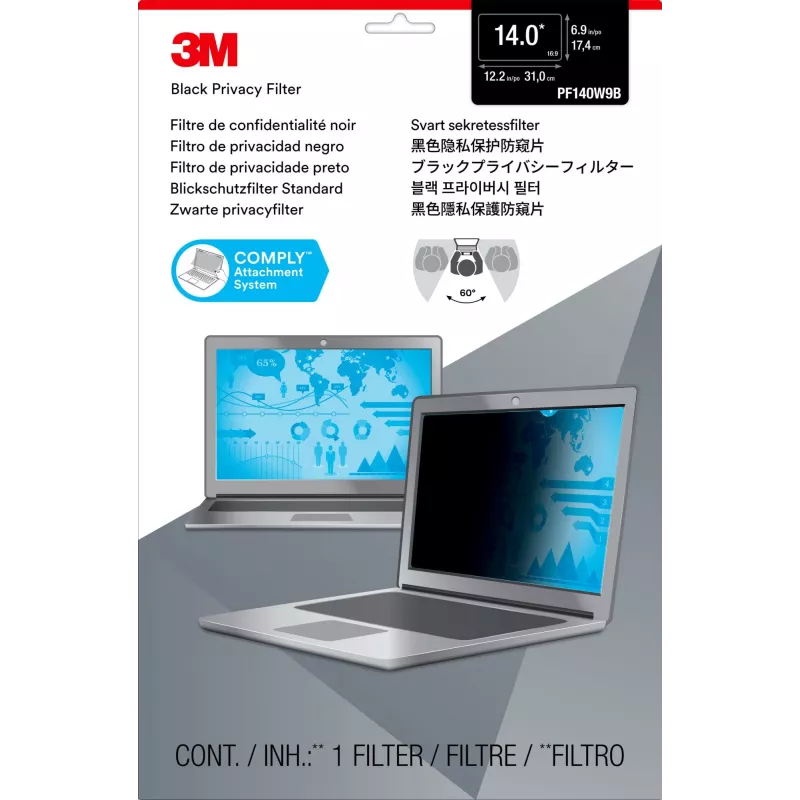 3M filter proti videniu pre 14.0 Widescreen notebook s COMPLY upevňovacím systémom - filter proti videniu pre notebook - 35,6 cm Widescreen (14 Widescreen) - čierny (7100210599)