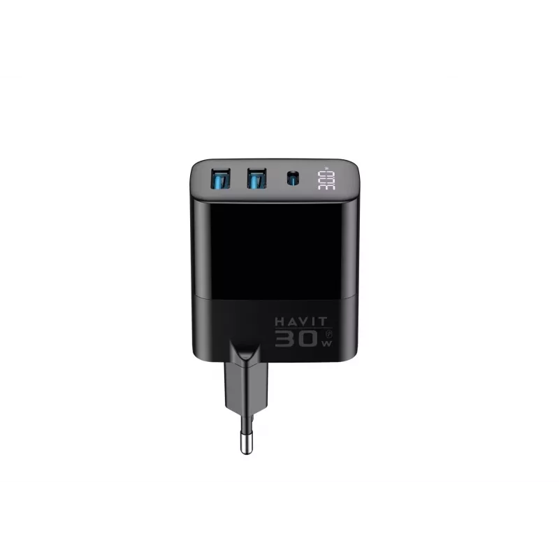 Nabíjačka HAVIT UCLE001 EU GaN trojportová 30 W čierna — kompaktná USB nabíjačka s 3 portami
