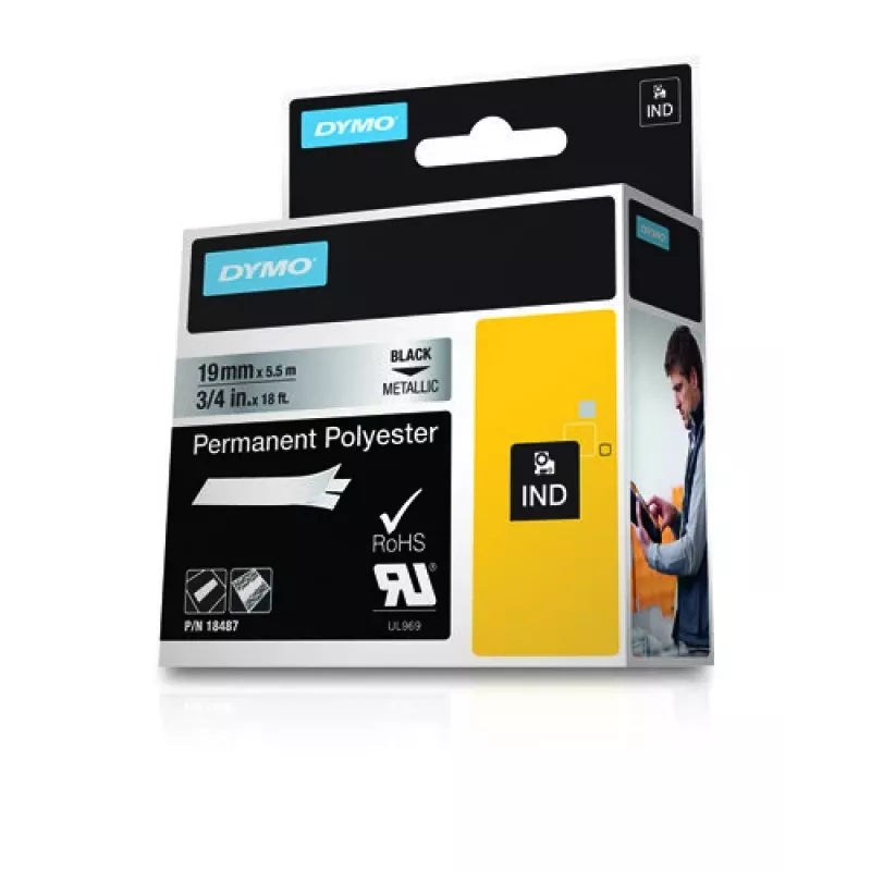 DYMO 19 mm RHINO Permanent Polyester - čierna na sivej - polyester - D1 - Belgicko - box (S0718200)