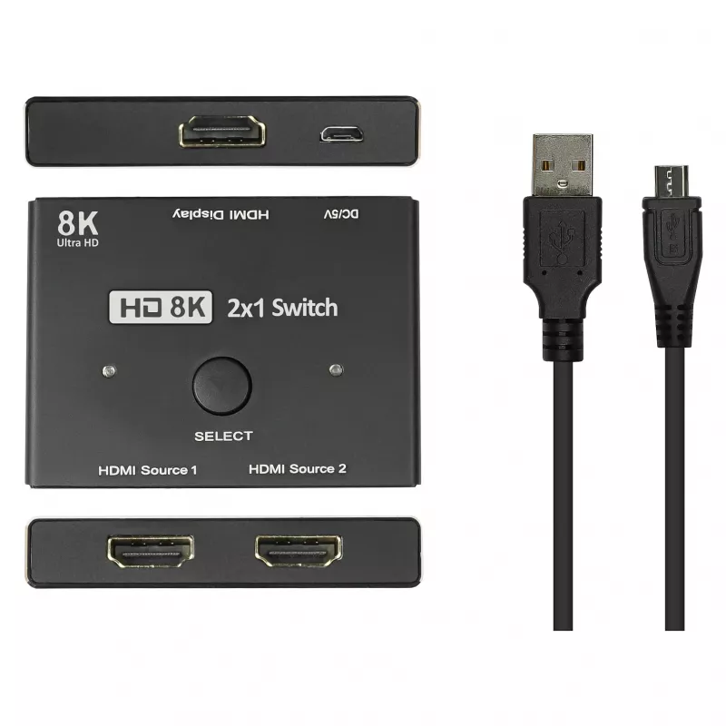 Alcasa HDMI prepínač – HDMI – čierny – kov – 7680 x 4320 – Dáta – zlatý (GC-M0261)