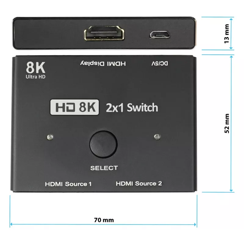 Alcasa HDMI prepínač – HDMI – čierny – kov – 7680 x 4320 – Dáta – zlatý (GC-M0261)