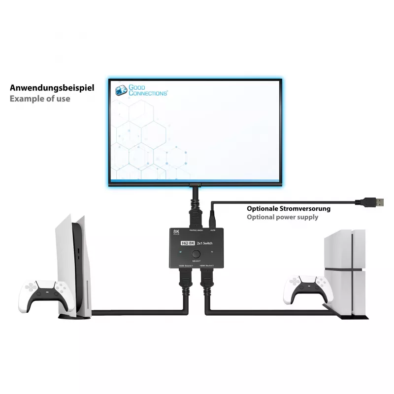 Alcasa HDMI prepínač – HDMI – čierny – kov – 7680 x 4320 – Dáta – zlatý (GC-M0261)