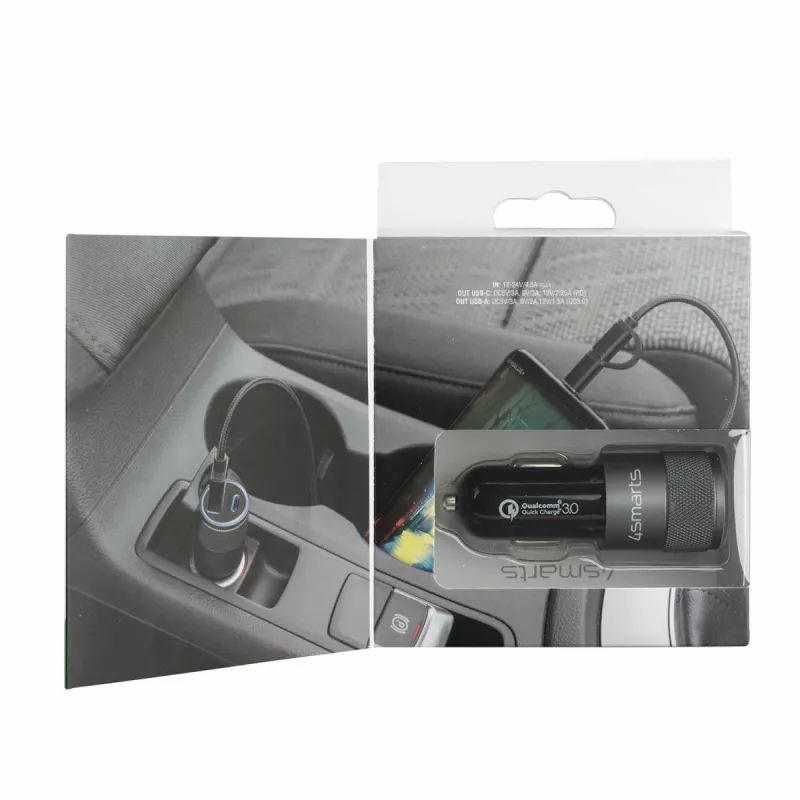 4smarts Rapid+ - auto napájací zdroj - 27 W - 3 A - QC 3.0, PD - 2 výstupné porty (USB, 24-pinový USB-C)