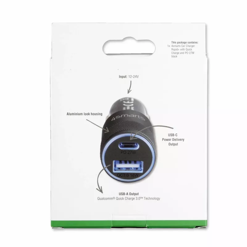 4smarts Rapid+ - auto napájací zdroj - 27 W - 3 A - QC 3.0, PD - 2 výstupné porty (USB, 24-pinový USB-C)