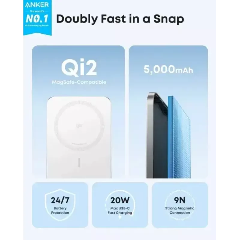 Prenosná nabíjačka Anker A1665H21 5000mAh štíhla biela