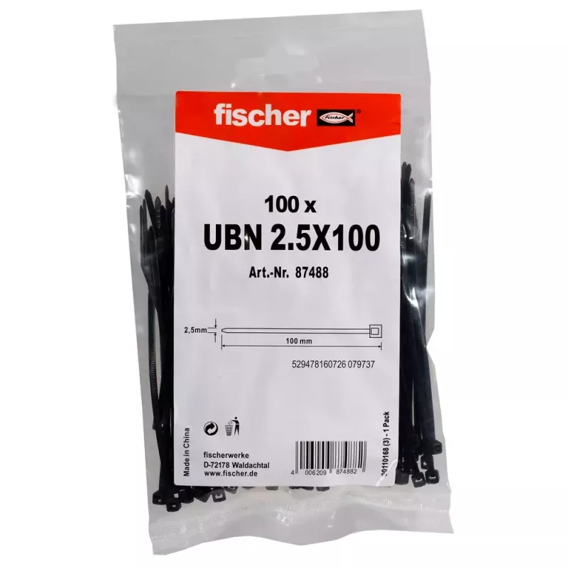 Viazacia páska na káble Fischer 87488 nylon čierna 100 kusov 100 mm 2,5 mm
