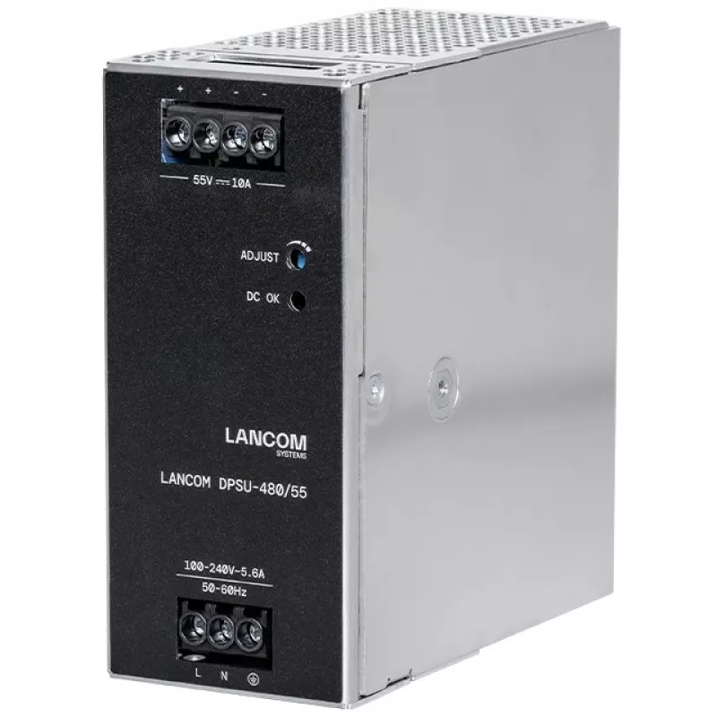 Napájací zdroj Lancom Systems LANCOM DPSU-480/55 — 480 W, AC 100–240 V, TS35 DIN, čierny/oceľ