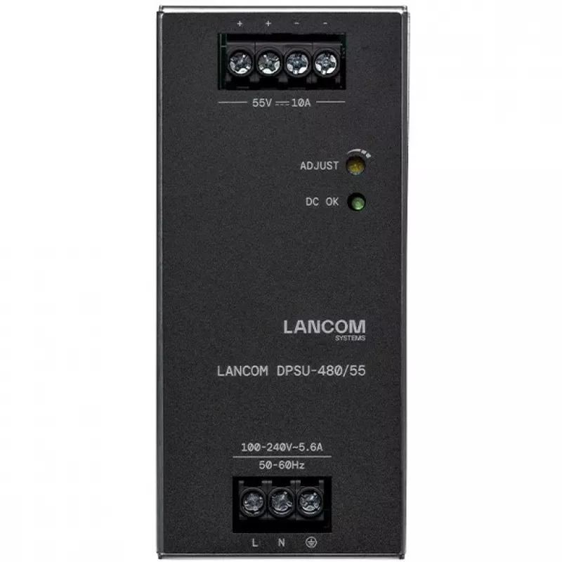 Napájací zdroj Lancom Systems LANCOM DPSU-480/55 — 480 W, AC 100–240 V, TS35 DIN, čierny/oceľ