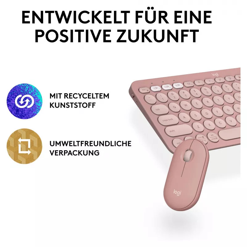 Logitech Pebble 2 Combo klávesnica myš vrátane univerzálny RF Wireless + Bluetooth QWERTZ nemecká ružová (920-012205)