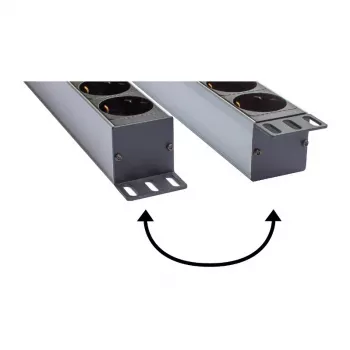 Good Connections predlžovacia zásuvka 19 - 1HE - ochranný kontakt konektor samec na 8x ochranný kontakt konektor samica - s vypínačom - detská poistka - plastový profil - čierna
