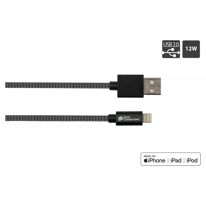 Good Connections USB 2.0 nabíjací a dátový kábel pre iPhone/iPad/iPod USB-A samec na Lightning - kvalitne spracovaný a oficiálne od Apple ze