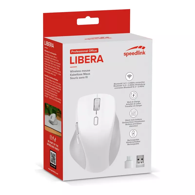 Speedlink LIBERA nabíjateľná bezdrôtová Bluetooth tichá myš biela