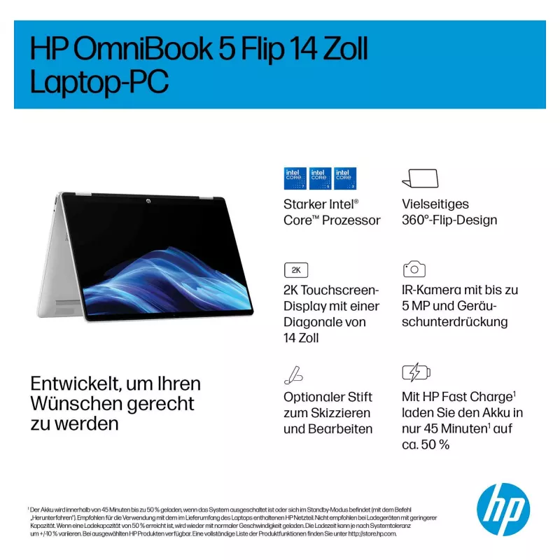 HP OmniBook BZ7Z8EA 14 Notebook - 512 GB SSD - 8 GB RAM - SDRAM - WUXGA (1920x1200) - dotyková obrazovka - Windows 11 Home (BZ7Z8EA#ABD)